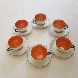 6 RW Royal Bavaria Lusterware Tea Cups and Saucers Hand Painted Porcelain 1920